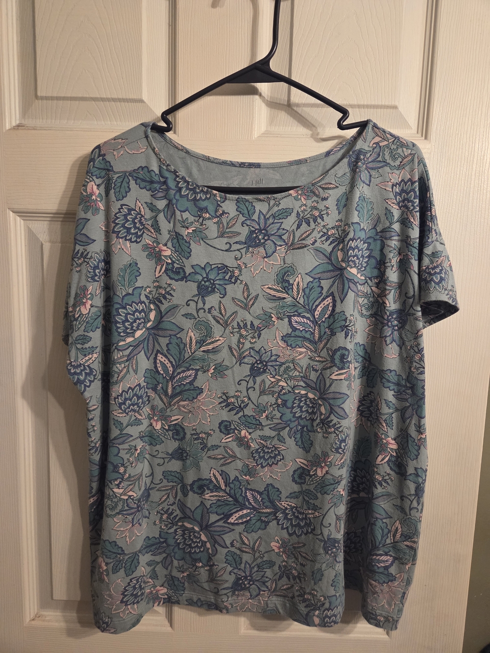 J. Jill Teal Floral Short-Sleeve Top with Blue and Pink Accents